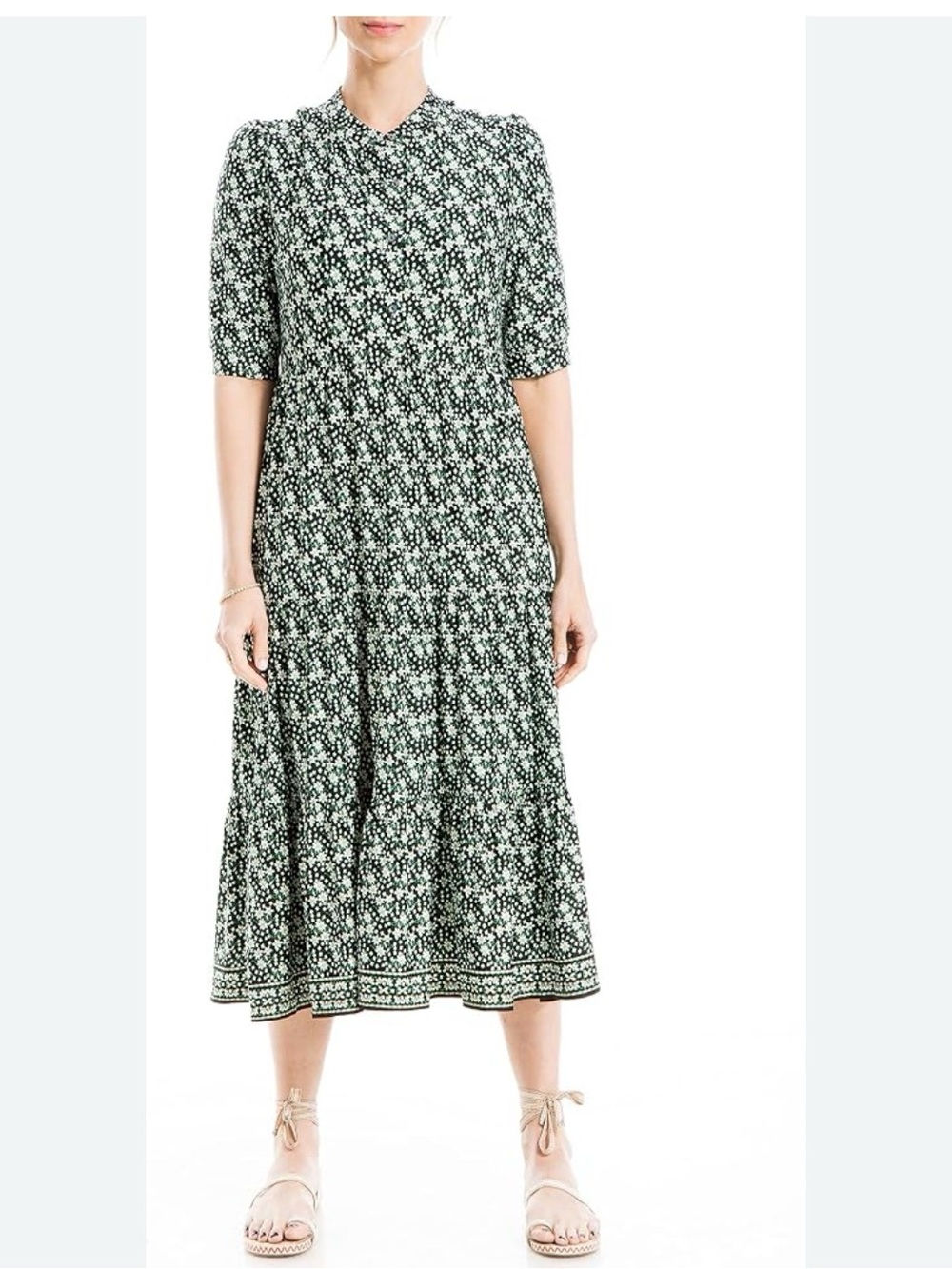 Max Studio Green and White Floral Midi Dress